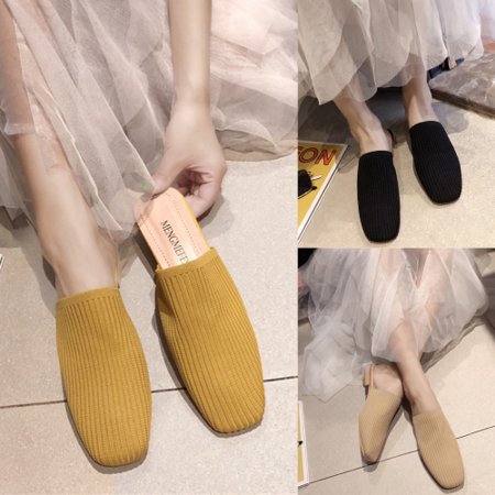 

Zhaomeidaxi Flat Mules for Women Closed Pointed Toe Flat Loafers for Ladies Slip-On Backless Mule Sandals Comfortable Knitted Slide Mules Shoes