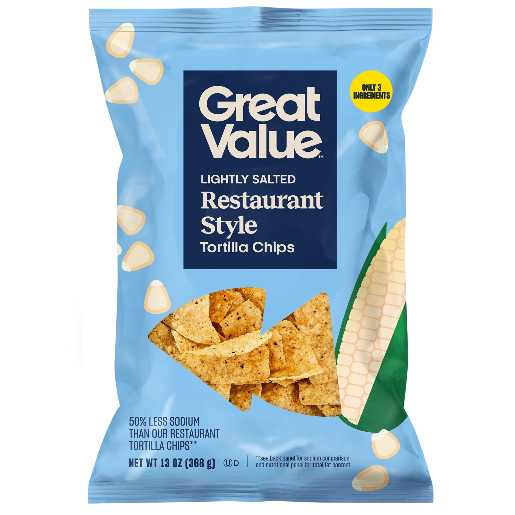 Great Value Restaurant Style Lightly Salted White Corn Tortilla Chips, 13 oz