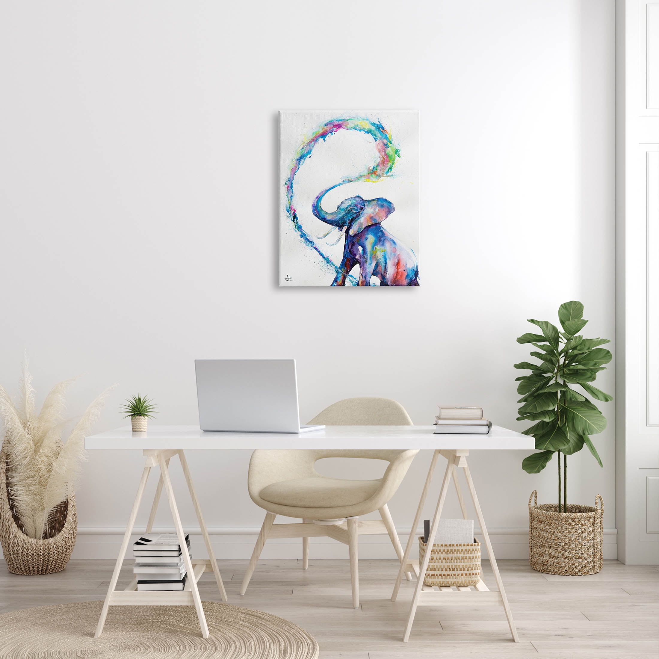 Modern Rainbow Elephant Splash Animals & Insects Graphic Art Gallery Wrapped Canvas Print Wall Art