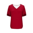 thumbnail image 4 of HomeDM Womens Petal Short Sleeve T Shirts, V Neck Solid Color Loose Fit Basic Tee for Women Summer - Red/2XL, 4 of 7