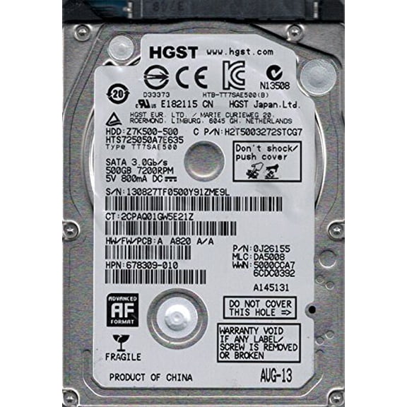 HTS725050A7E635 P/N: 0J26155 MLC: DA5008 HGST 500GB