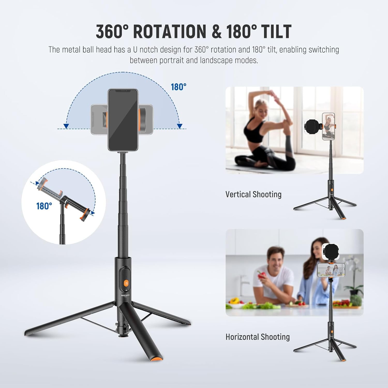 57.9" Tripod Compatible with iPhone Samsung Android, Metal Portable Lightweight Travel Cell Phone Stand with Phone Holder Mount & Remote for Video Recording Filming, PA992 Black