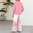 thumbnail image 7 of Vintage Sunflower Sketch Print Two Piece Set for Women, 3/4 Sleeve Button Down Top & Wide Leg Pants - Boho Casual Lounge Outfit with High Waist Trousers Pink XL, 7 of 7