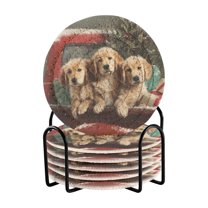 6 Pcs Drink Coasters with Holder 3.94in Woven Coasters for Drinks Cute Dog and Red Truck Coaster Set for Protection Table