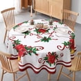 thumbnail image 5 of 60 Inch Round Christmas Tablecloth, Washable Premium Fabric Xmas Table Cloth Poinsettia Flowers and Bell Tablecloths, Waterproof Dining Table Cover for Kitchen Party Picnic Dinner Decor, 5 of 5