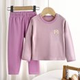 thumbnail image 3 of Thermal Underwear for Girls Size 7 Age 4-6 Fleece Lined Pullover Tops Pants Suit Cotton Fall 2 Piece Outfits Set, Purple, 6 Years, 3 of 3