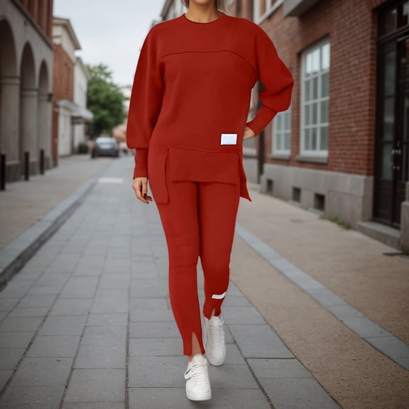 Hpapadks Womens Lounge Set Long Sleeve Solid Crewneck Sweatshirt Jogger Pants Casual Athletic Outfits Tracksuit for Women