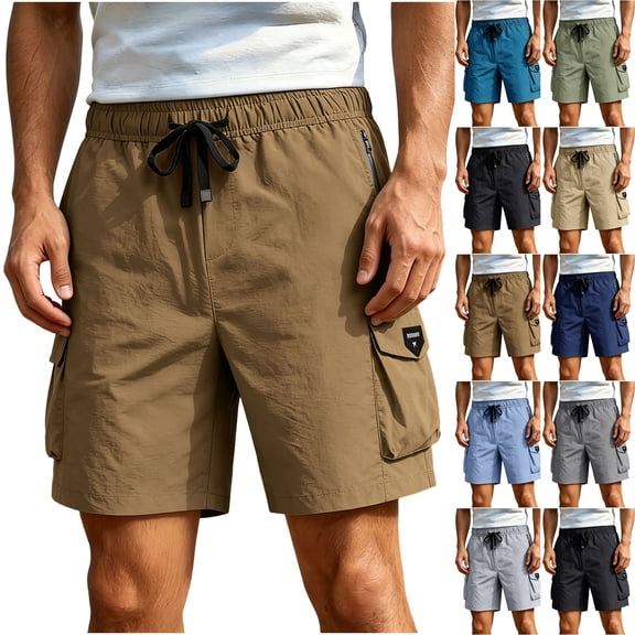 Big & Tall Men's Cargo Shorts 5 Pockets 7" Inseam Quick Dry Outdoor Hiking Short Pants Elastic Waist Drawstring Above Knee for Work