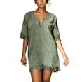 thumbnail image 2 of Karymi Spring Dresses for Women 2026 Boho Beach Vacation Tassel Mini Dress, Notch V Neck Cold Shoulder Cutout Short Sleeve Loose Shift Cover Up Dress Dresses for Women, 2 of 9