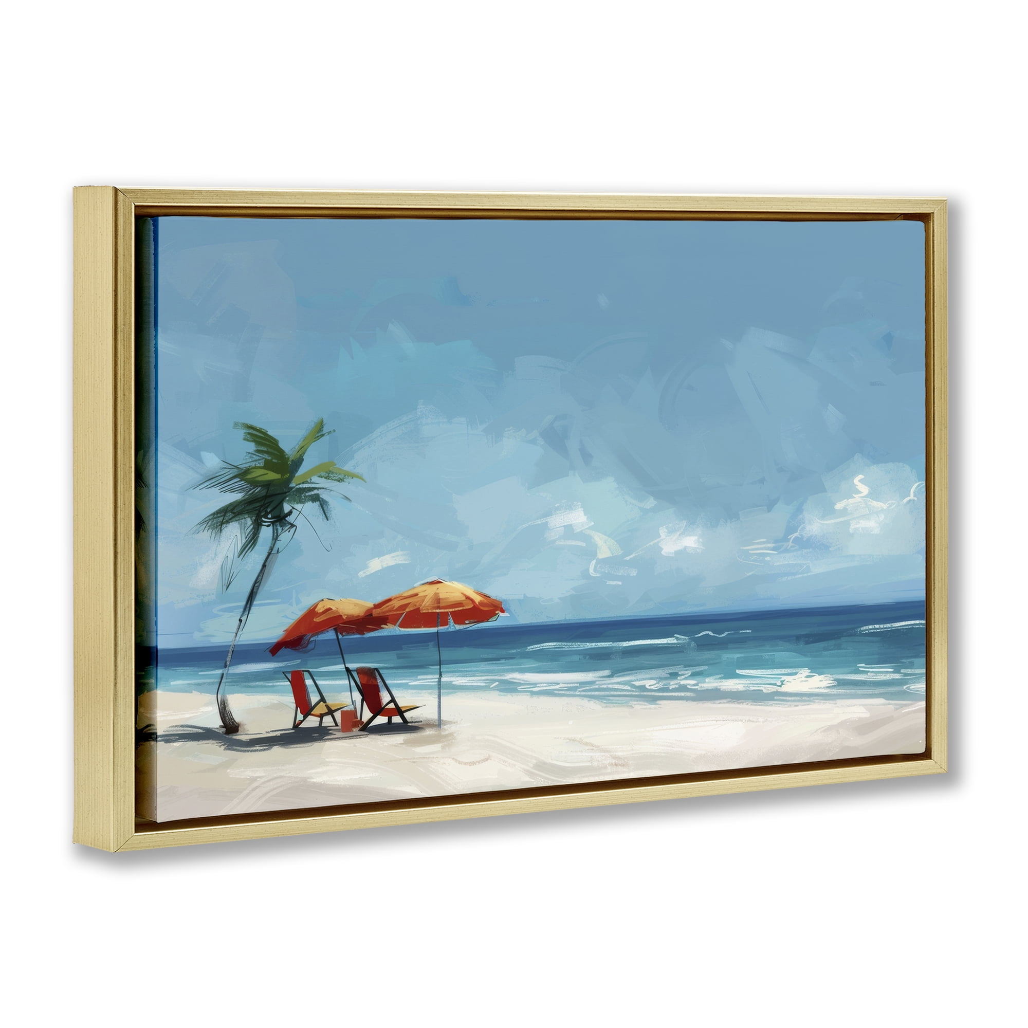 Stupell Industries Beach Chair Symphony Nautical & Beach Painting Gold Floater Framed Canvas Art Print Wall Art, 25 x 17