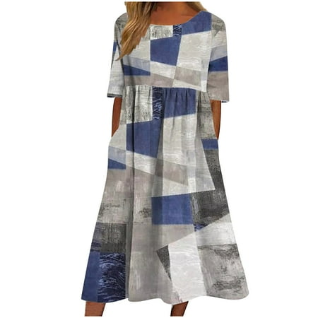 

Maxi Dress for Women White Dress Fashion Women Casual Sexy Crew Neck Printing Summer Short Sleeve Pockets Dress Wedding Guest Dresses for Women Dresses for Women Flower Girl Dress Gray M