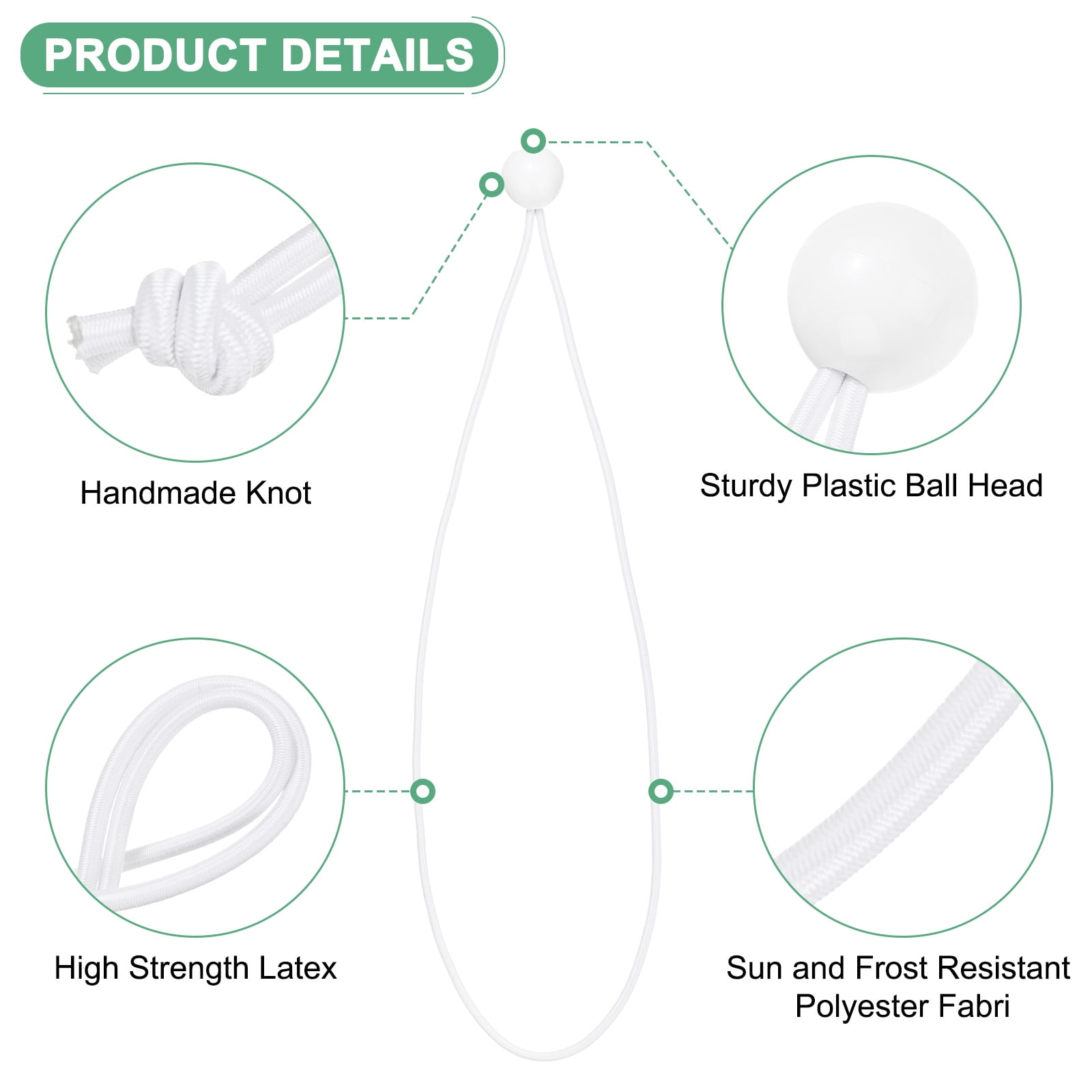 Uxcell 50-Pack Ball Bungee Cords, 15 Inch High Elastic Canopy Tarp Tie Down Bungee Balls for Tent/Cargo Holding [White]
