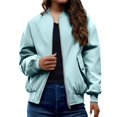 thumbnail image 1 of Comdrip Vestes pour Femmes! Veste Plissée à Col Montant avec Poches et Fermeture Éclair, Veste d'Automne pour Femmes Bleu Clair TP, 1 of 5