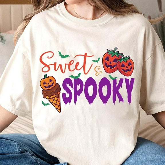 Sweet and Spooky Shirt, Funny Summer Halloween Tee with Ice Cream and Strawberry, Spooky Season Shirt Design, Cute and Trendy Fall T-Shirt