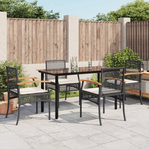 vidaXL 5 Piece Patio Dining Set with Cushions Black Poly Rattan