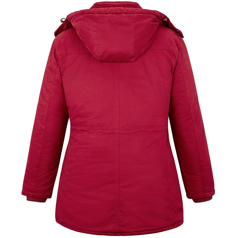 Soularge Women s Winter Jacket Plus Size Windbreaker Fleece Coat with Hood Red 4X Walmart