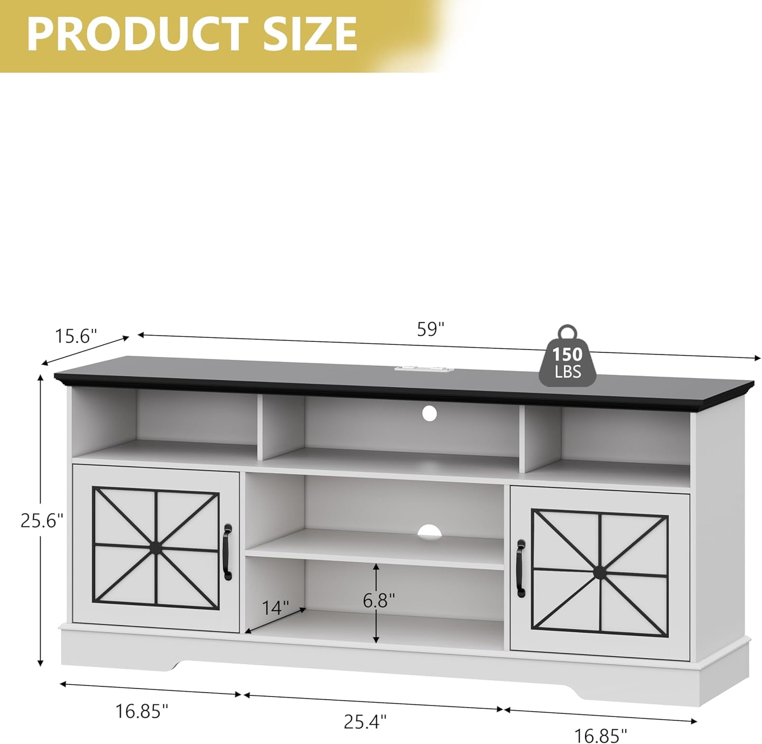 FANRAL Farmhouse TV Stand with RGB LED Lights,Entertainment Center for 65 Inch TV,Media Console with Power Outlets & Adjustable Shelf for Living Room,White TV Stand