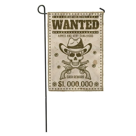 Mr16 Decorative Bullet KDAGR Wanted Vintage Western Cowboy Skull in Hat Crossed Guns Bullet Garden Flag Decorative Flag House Banner 12x18 inch ()