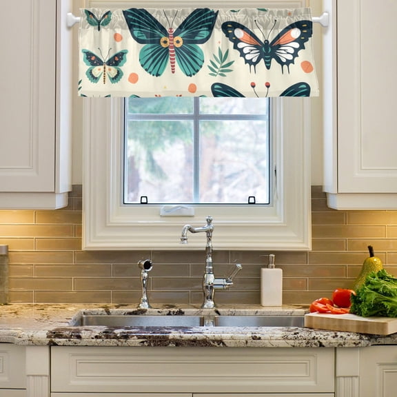 Butterflies Leaves Green Curtain Valances Farmhouse Design Window Treatment Decor Blackout Rod Pocket for Windows Living Room Kitchen 54" x 18"