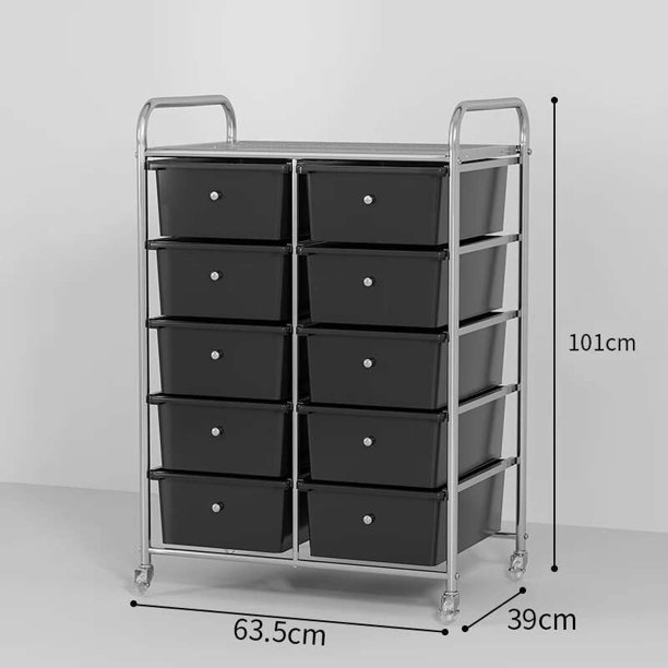 Armario de almacenamiento con cajones móviles multicapa, estante negro multifuncional de plástico para el hogar, de pie, para sala de estar