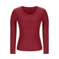 thumbnail image 6 of Ltctricy T Shirts for Women Long Sleeve Square Neck Solid Color Ribbed Slim Tunic Tops with Built in Bra Soft Casual Tees(Red,X-Large), 6 of 7