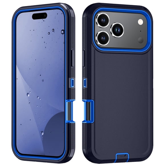 Hotpom Phone Case for iPhone 18 Pro Max/ 17 Pro Max, Silicone Heavy Duty 3-Layer Hybrid Drop Protection Protective Cover, Deep Blue