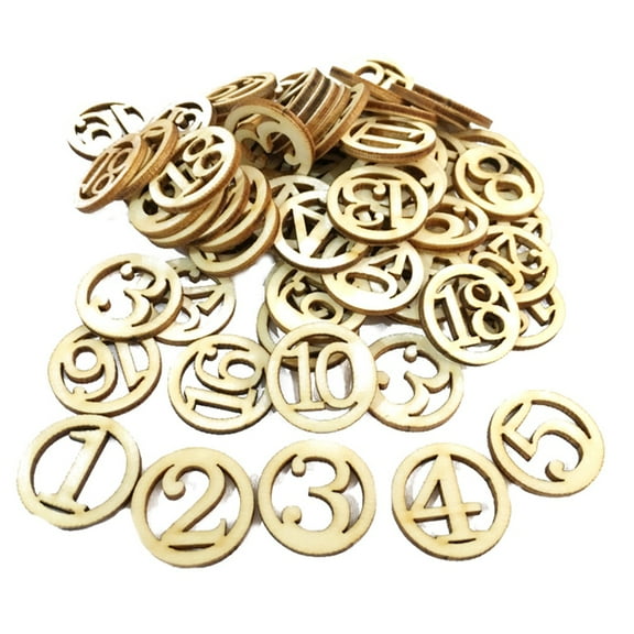 Hemoton 50pcs Numbers Wooden Pieces DIY Cutouts Craft Embellishments Wood Ornament Manual Accessories for Handicraft Art (Random Pattern)