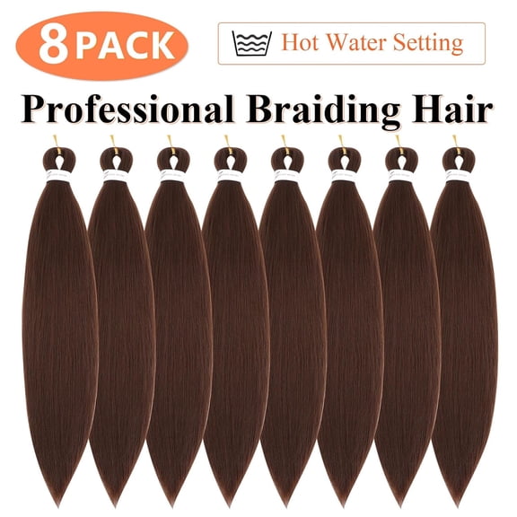 WEIF-Color 30 Braiding Hair 24 Inch 8 Packs Brown Braiding Hair Pre Stretched Hair For Twist Or Box Braids For Crochet Braids Hot Water Setting Soft Yaki Texture(24Inch,#30)