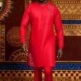 thumbnail image 2 of QHFBli Mens African Clothing 2 Piece Formal Outfits Wedding Attire Long Sleeve Suit Shirt and Pants Traditional Attire, 2 of 8