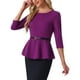thumbnail image 4 of INSPIRAR CHIC Blusas Peplum para Mujeres de Manga 3/4 con Cinturón Elegante para Trabajo M Morado, 4 of 6