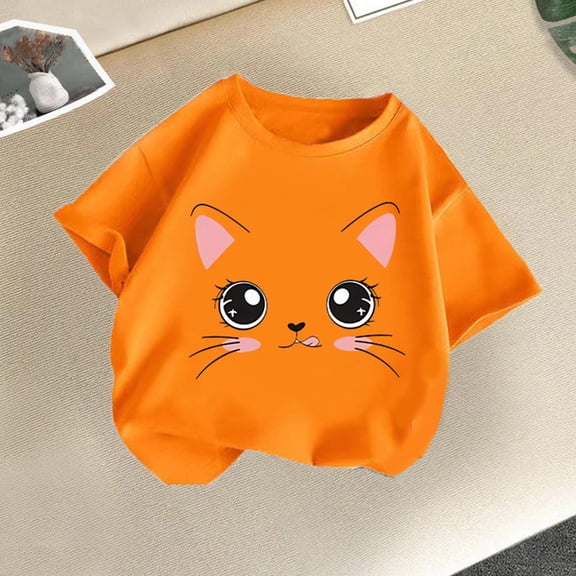 Piuwrlz 11/12 Girls Shirts Tops Girl Short T Shirts Sleeve Crew Neck Teen Graphic T-Shirts Orange Size 11/12