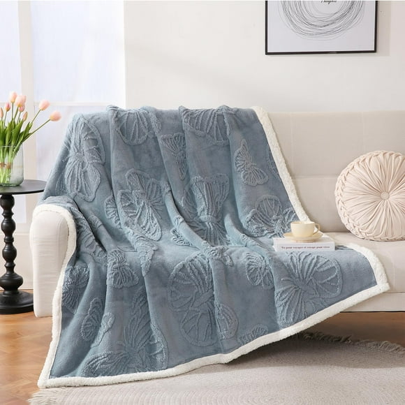 Gracelife Sherpa Throw Blanket for Couch, Cozy Blanket for Bed, 60"*80" Warm Soft Fuzzy Blankets, Fleece Thick Big Blanket for Winter, Dirty blue