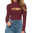 thumbnail image 4 of Mock Neck Cutout Front T Shirt Long Sleeve Bodysuit for Women, 4 of 5