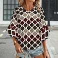 thumbnail image 3 of Moroccan Texture Wave Geometry Dark Red Brown Women's V-Neck Blouse With 3/4 Ruffled Bell Sleeves Casual Top Ladies Blouses, 3 of 7