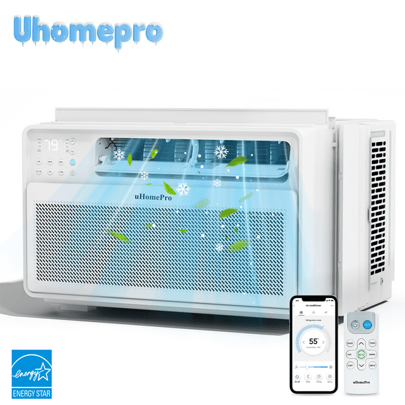 12,000 BTU Portable Window Air Conditioner w/ 4 Modes - Cools up to 550 Sq. Ft, Uhomepro Air Conditioners w/ Washable Filter & Adjustable Window Fit, Energy Saving 38%