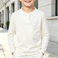 thumbnail image 5 of Resicozy Boys Long Sleeve Henley Shirt for Kids, Casual Solid Color, Fall Winter Clothes 2-12 Years White 160, 5 of 6