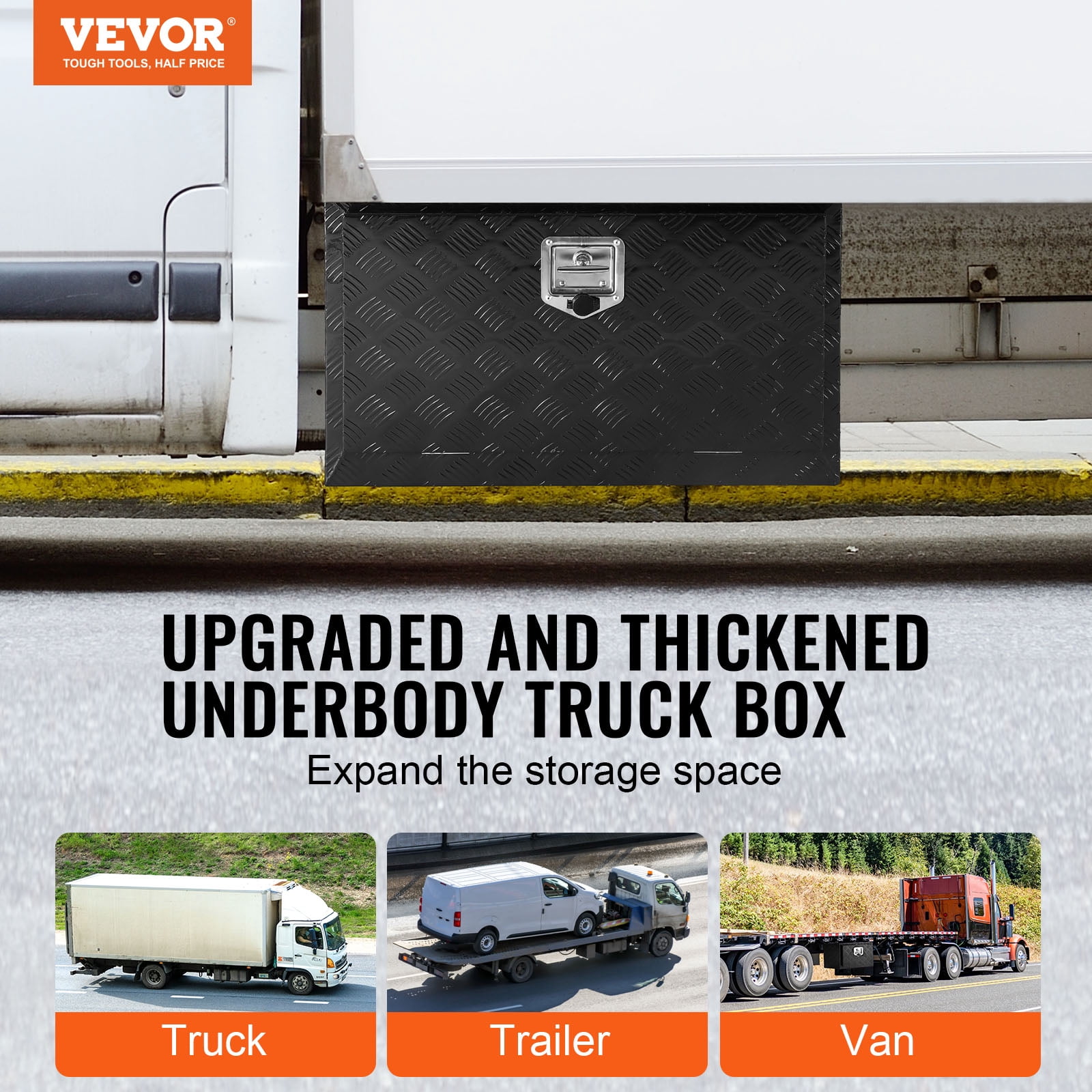 VEVOR Underbody Truck Box, 36" x 17" x 18" Pickup Storage Box, Heavy Duty Aluminum Diamond Plate Tool Box with Lock and Keys, Waterproof Trailer Storage Box with T-Handle Latch for Truck, Van,Trailer