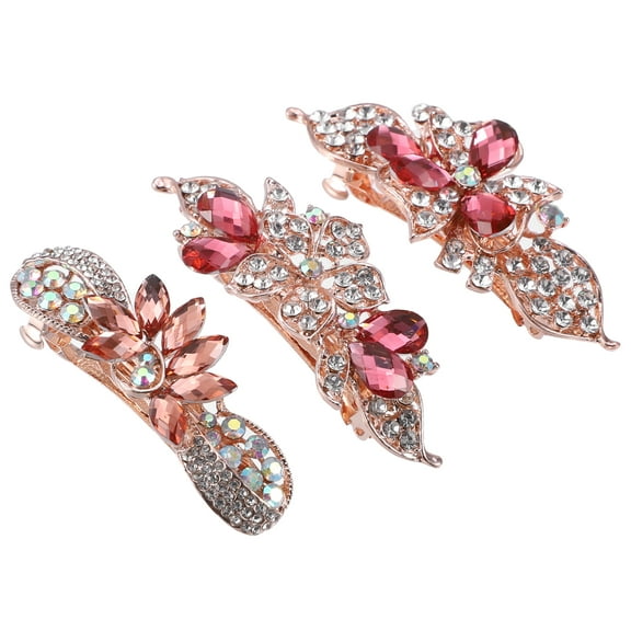 Vocoste Hair Barrettes Hair Accessories for Women Hair Clips Sparkly Glittering Rhinestones Hairpin 3 Pcs Pink