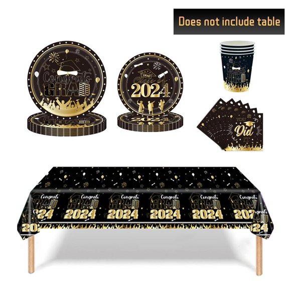 2024 Graduation Party Supplies,Graduation Party Supplies Dinnerware Set,Congrats Grad Tableware Set,Disposable Paper Decorations Grad Napkins Party Plates Tablecloth Congrats BFBI