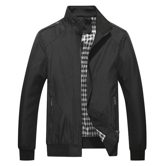 Zshosam Men's Lightweight Jackets Casual Windbreaker Stylish Light Golf Full Zip Up Work Dress Business with Zip Pockets(Black,L)