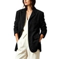 thumbnail image 5 of Suede Jackets for Women Notch Button Closure Long Sleeve Vintage Solid Color Trendy Casual Jacket for Daily Wear Black XL, 5 of 6