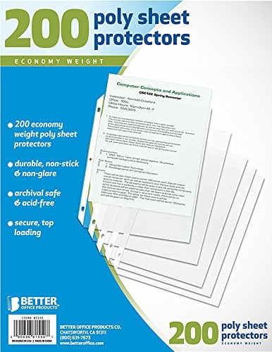 Better Office Products Sheet Protectors, 200 Pieces