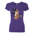 thumbnail image 2 of Wild Bobby God Made Me This Way Cross with Sunflowers Inspirational/Christian Women Slim Fit Junior Tee, Purple Rush, Small, 2 of 6