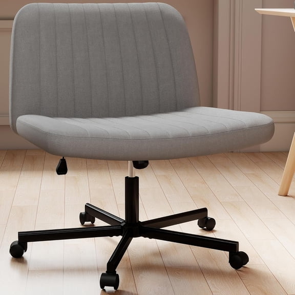 HJTER Criss Cross Chair, Extra Wide Armless Rolling Office Desk Chair with Wheels, Plus Size Viral Vanity Legged Chair, Bedroom, Grey