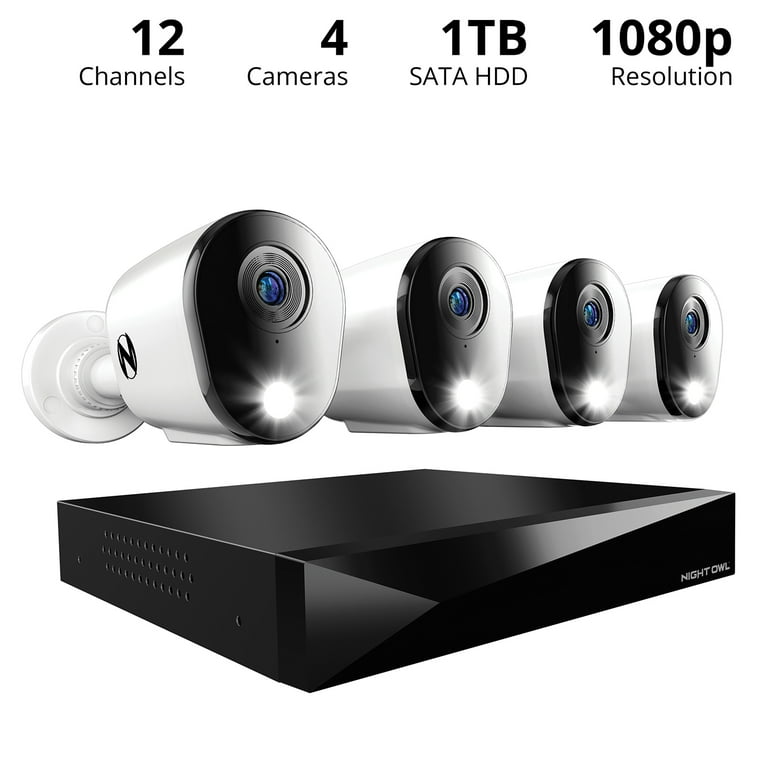 Night Owl 2 Way Audio 12 Channel DVR Security System with 1TB Hard Drive and 4 Wired 1080p Deterrence Cameras