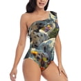 thumbnail image 3 of Zufioo Sunflower Field Spotted Dog Print One-shoulder Ruffled One-piece Swimsuit, High Elastic Integrated Removable Chest Pad Swimsuit Suitable for Beach, Pool and Vacation-Small, 3 of 6