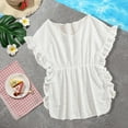 thumbnail image 2 of Fesfesfes Girls' Summer Short-Sleeve Solid Color Dress Swimsuit 8-12 Years Elastic Waist Bathing Suits Breathable and Comfortable Swimwear for Kids(White,9 Years), 2 of 6