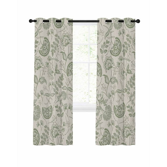 Farmhouse Sage Green Floral Blackout Curtains for Bedroom Living Room, Linen Boho Paisley Flower Rustic 63 In Long Thermal Insulated Room Darkening Drapes Grommet Window Treatments, 52 x 63 In