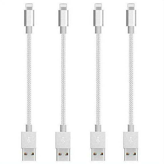 Short Nylon Braided USB Lightning Charging Cable/Data USB Compatible for iPhoneX Case /8/8 Plus/7/7 Plus/6/6s Plus,iPad Mini- 8-inch (4-Pack, Silver)