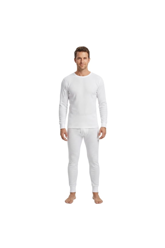 Men's 100% Cotton 2-Pc Long Thermal Underwear, White M, 1 Set